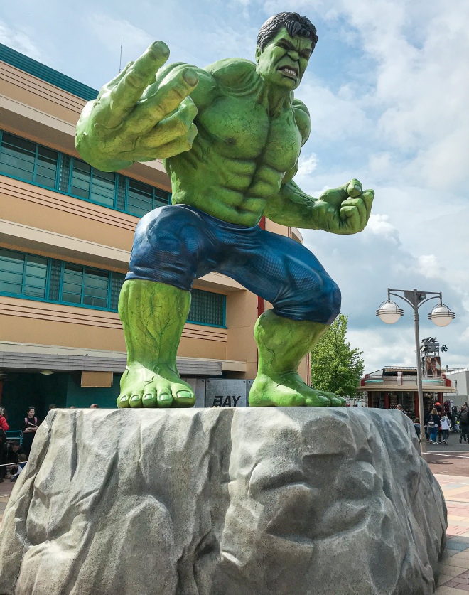 Incredible Hulk statue during Marvel Summer of Super Heroes season at the Walt Disney Studios Park