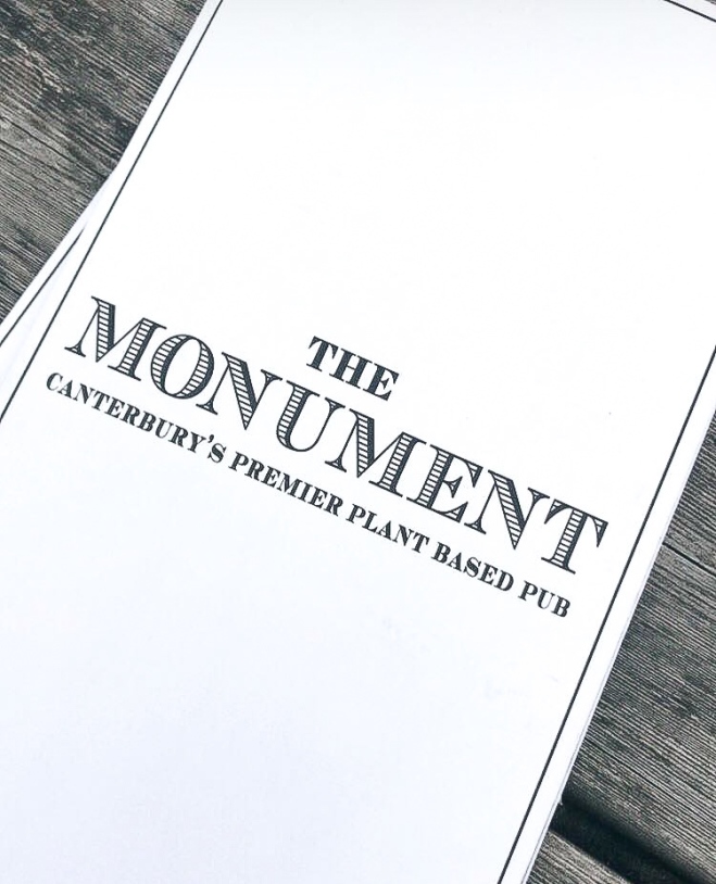 Menu for plant-based pub The Monument in Canterbury
