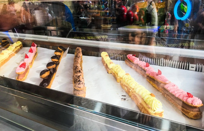 Eclairs at the patisserie stand